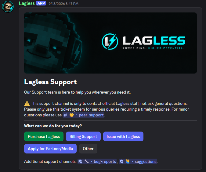Support and ticket menus
